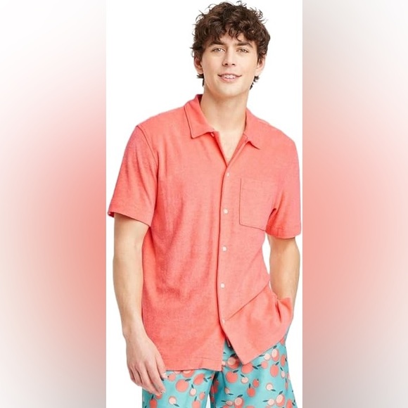 Goodfellow & co terry camp shirt coral color new - Picture 2 of 3